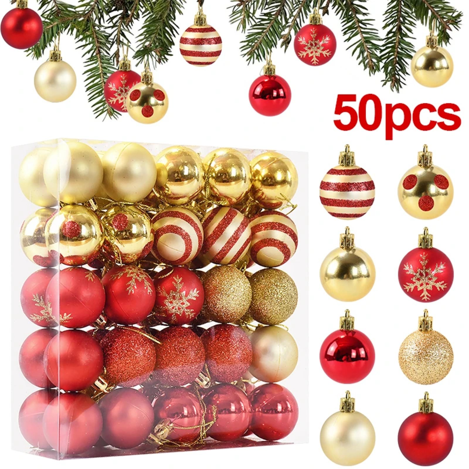 50PCS Christmas Tree Baubles – Hanging Ball Ornaments for Christmas Tree, Home Decor & Holiday Celebrations