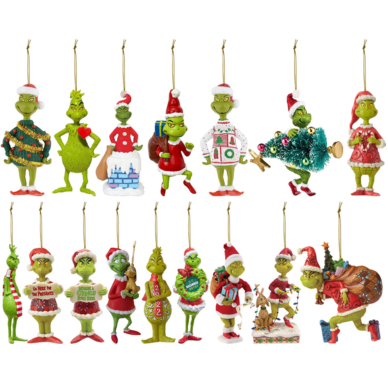 17PCS Acrylic Christmas Tree Ornaments – Cute Green Monster Hanging Decorations for Christmas & Holiday Decor