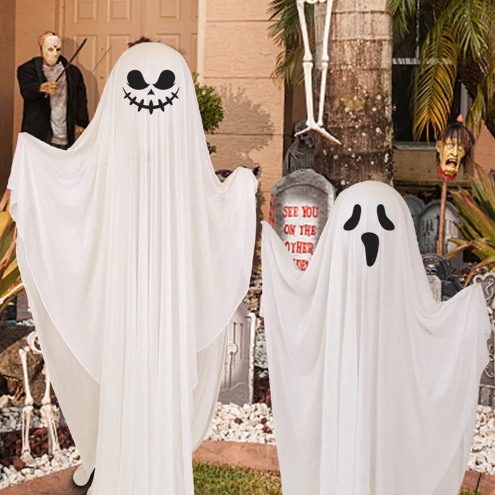 Life Size Halloween Ghost Decoration – Glow in the Dark Standing Ghost Prop for Outdoor Garden, Front Door & Haunted House