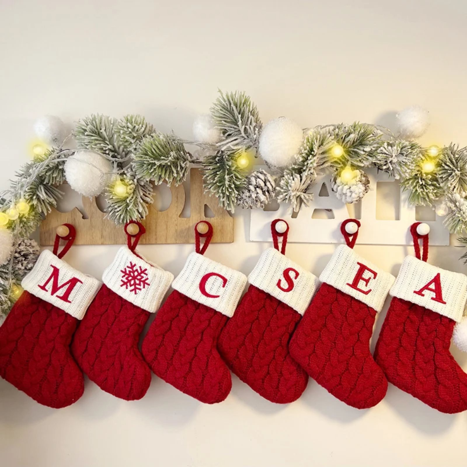 Personalised Christmas Stocking – Knitted Alphabet Letter Hanging Decoration for Christmas Tree & Home