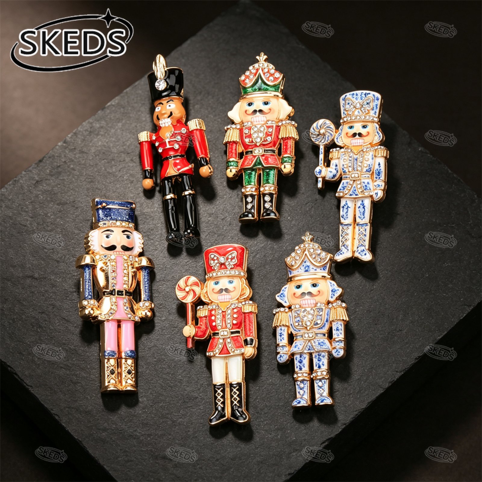 Blue & White Nutcracker Soldier Brooch – Porcelain Style Rhinestone Lapel Pin Christmas Gift & Ornament