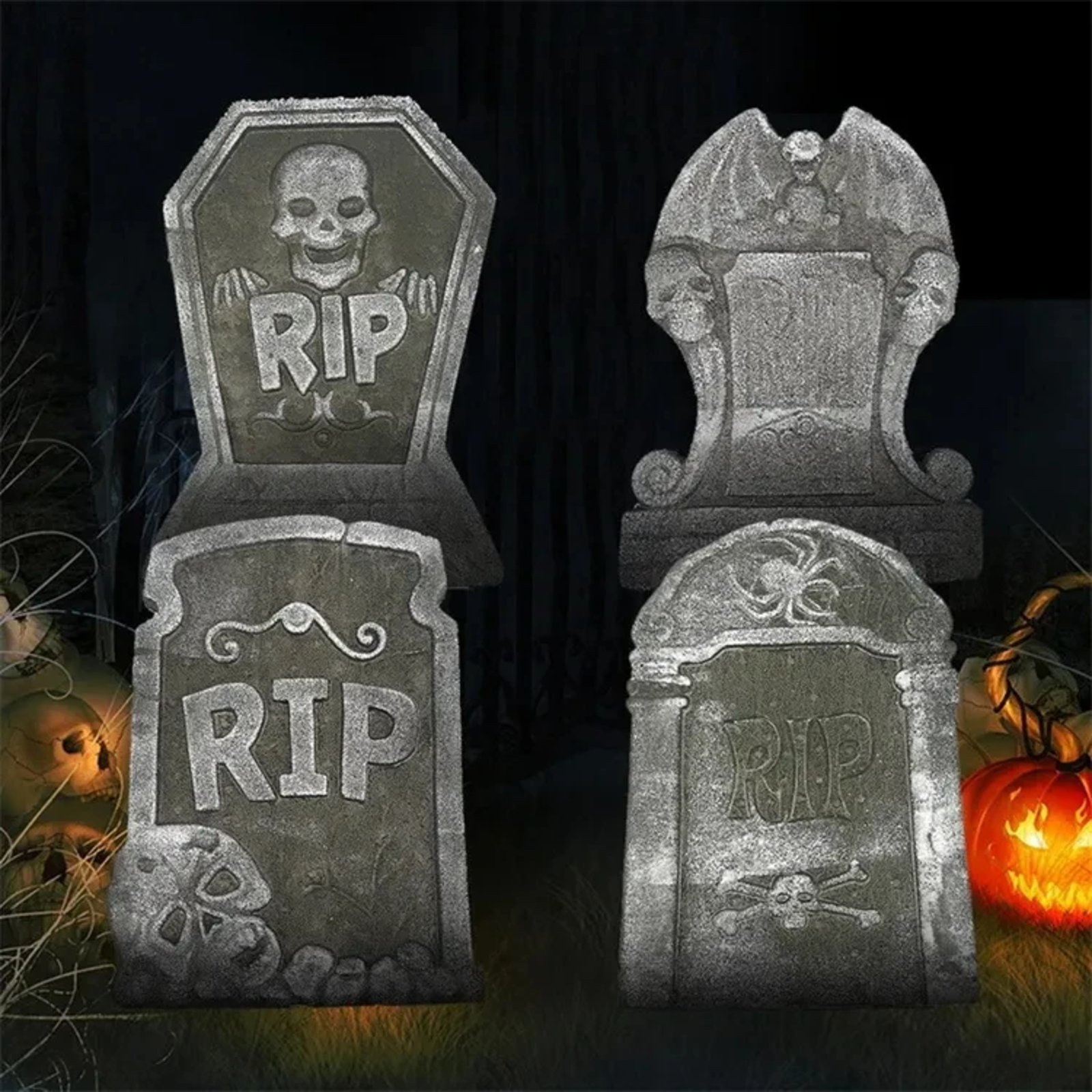 4PCS Halloween Tombstone Decorations – Foam Graveyard Props for Haunted House, Outdoor Yard & Party Display